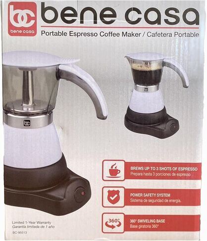 Bene Casa Portable Espresso Coffee Maker, 3 Cup, White in Kuwait