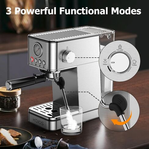 KOIOS Espresso Machine, 20 Bar Semi-Automatic Espresso Maker for home, 1200W Stainless Steel Espresso Coffee Maker with Foaming Steam Wand, 1.7L Water Tank, PID Control System in Saudi Arabia