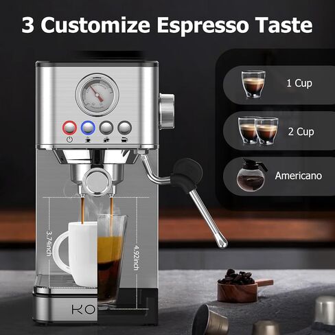 KOIOS Espresso Machine, 20 Bar Semi-Automatic Espresso Maker for home, 1200W Stainless Steel Espresso Coffee Maker with Foaming Steam Wand, 1.7L Water Tank, PID Control System in Saudi Arabia