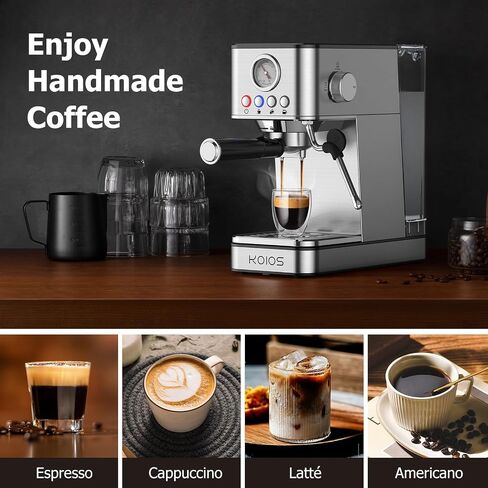 KOIOS Espresso Machine, 20 Bar Semi-Automatic Espresso Maker for home, 1200W Stainless Steel Espresso Coffee Maker with Foaming Steam Wand, 1.7L Water Tank, PID Control System in Saudi Arabia