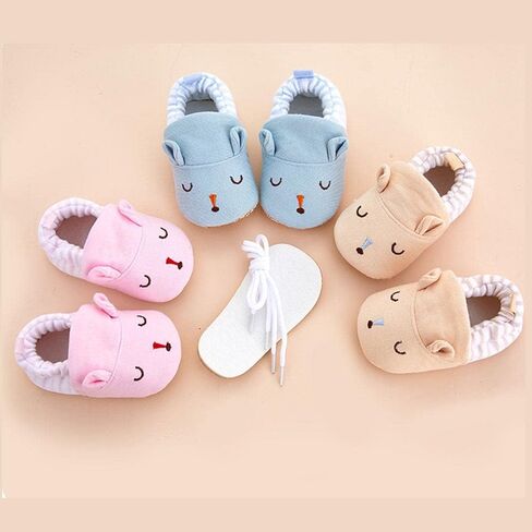 Sekantrol Newborn Baby Boys Girls First Walkers Shoes,Unisex Infant Soft Non-Slip Sole Sneakers,Cartoon Adjustable Slippers 0-18 Months in Kuwait