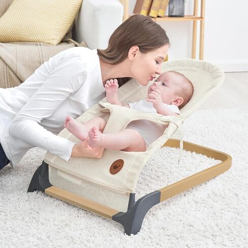 ANGELBLISS Baby Bouncer, Portable Bouncer Seat for Babies, Infants Bouncy Seat with Mesh Fabric, Natural Vibrations (Apricot) in Saudi Arabia