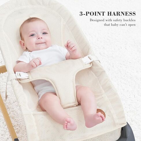 ANGELBLISS Baby Bouncer, Portable Bouncer Seat for Babies, Infants Bouncy Seat with Mesh Fabric, Natural Vibrations (Apricot) in Saudi Arabia