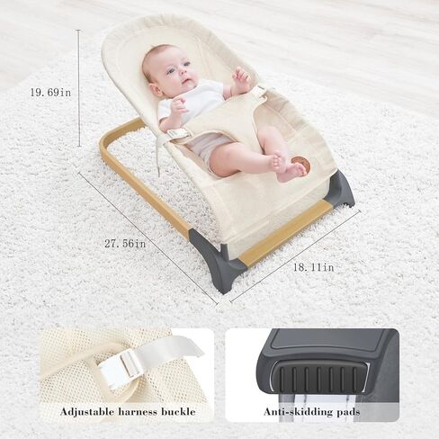 ANGELBLISS Baby Bouncer, Portable Bouncer Seat for Babies, Infants Bouncy Seat with Mesh Fabric, Natural Vibrations (Apricot) in Saudi Arabia