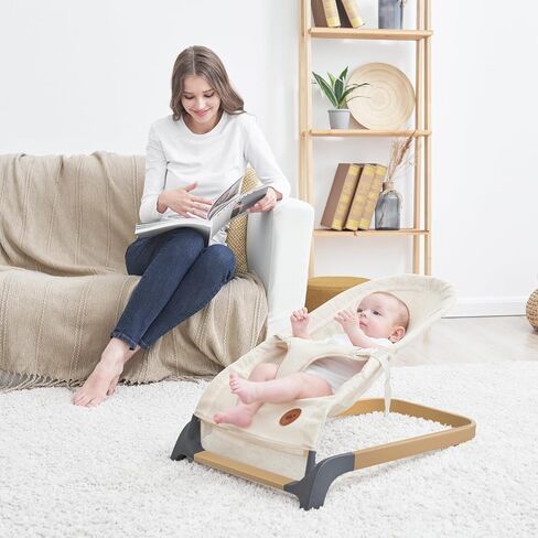 ANGELBLISS Baby Bouncer, Portable Bouncer Seat for Babies, Infants Bouncy Seat with Mesh Fabric, Natural Vibrations (Apricot) in Saudi Arabia