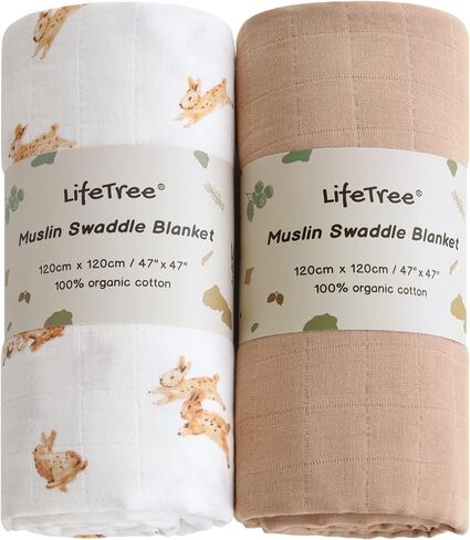 LifeTree Baby Swaddle Blankets Girls, Organic Muslin Swaddle Blankets Unisex Swaddling Wrap Receiving Blanket for Newborn, Organic Cotton, Large 47 x 47 inches, Lavender & Mauve in Saudi Arabia