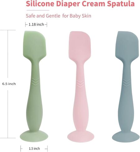 3 Pack Diaper Cream Spatula, Diaper Rash Cream Applicator | Soft Silicone, Suction Up Base, BPA Free, Butt Paste Spatula, Diaper Cream Brush, Baby Bum Spatula, Diaper Bag Essentials in Saudi Arabia