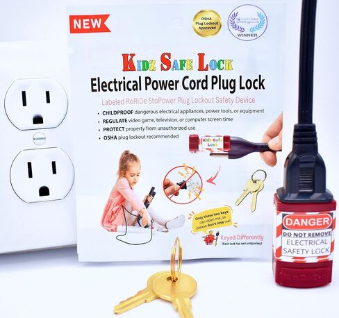 Roride Electrical Power Cord Plug Lock Device-Electrical Safety,Baby Proofing,Toddler Proofing,Teen Proofing-OSHA Plug Lockout Approved-Prevent Dangerous Home Appliance,Power Tool Injuries (RRKD),Red in Saudi Arabia