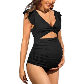 Charmo Ruffle Ribbed Maternity Swimsuit One Piece High Waisted Pregnancy Bathing Suits Push Up Swimwear in Saudi Arabia