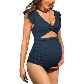 Charmo Ruffle Ribbed Maternity Swimsuit One Piece High Waisted Pregnancy Bathing Suits Push Up Swimwear in Saudi Arabia