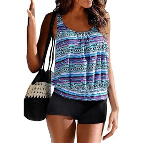 BIKINX Tankini Swimsuits for Women Modest Bathing Suits Two Pieces Tummy Control Tank Tops with Boyshorts
