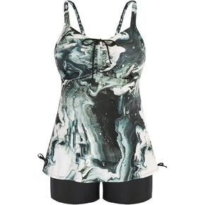 Hanna Nikole Plus Size Tankini Swimsuits for Women Two Piece Swim Top Shorts Tummy Control Bathing Suits