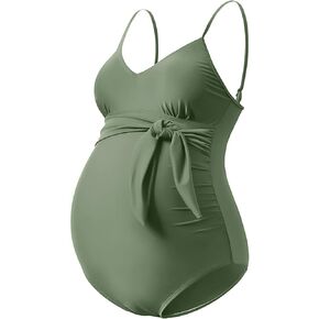GINKANA Maternity Swimsuit V-Neck One Piece Maternity Monokini Tie Front Bathing Suit Pregnany Swimwear in Saudi Arabia