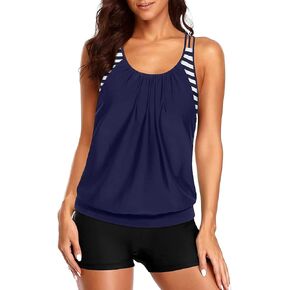 Yonique Two Piece Tankini Bathing Suits T-Back Blouson Swim Tops with Boy Shorts Women Swimsuits Sporty Swimwear