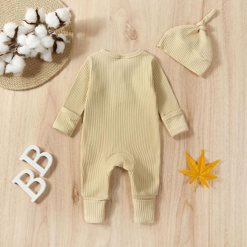 Ayalinggo Newborn Baby Girl Footie Waffle Knit Romper Zippers Ruffle Jumpsuit Fall Winter Clothes in Kuwait