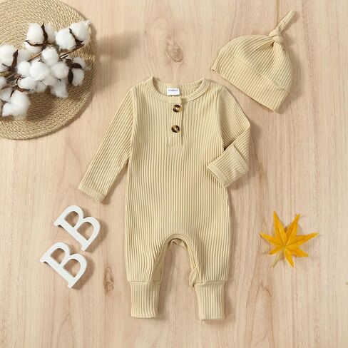 Ayalinggo Newborn Baby Girl Footie Waffle Knit Romper Zippers Ruffle Jumpsuit Fall Winter Clothes in Kuwait