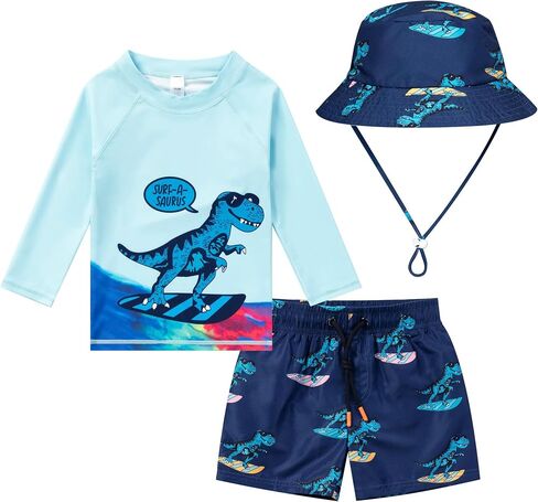 Toddlers Baby Boys' 3-Piece Rashguard Sets Swimsuits Bathing Suit with Hat Surfing Swimwear Sunsuit UPF 50+ in Saudi Arabia