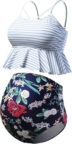 GINKANA Maternity Bikini Two Piece Swimsuits Ruffle High Waisted Maternity Bathing Suit Summer Pregnancy Swimwear in Saudi Arabia