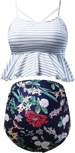 GINKANA Maternity Bikini Two Piece Swimsuits Ruffle High Waisted Maternity Bathing Suit Summer Pregnancy Swimwear in Saudi Arabia