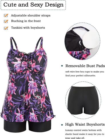 Hanna Nikole Plus Size Tankini Swimsuits for Women Two Piece Swim Top Shorts Tummy Control Bathing Suits in Kuwait