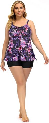 Hanna Nikole Plus Size Tankini Swimsuits for Women Two Piece Swim Top Shorts Tummy Control Bathing Suits in Kuwait