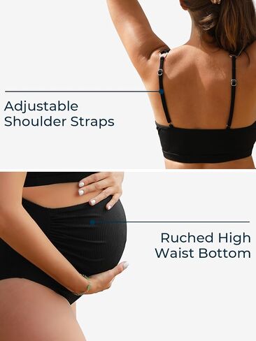 Summer Mae Maternity Ribbed High Waist Swimsuit Crop Top Bikini Bathing Suit High Cut Two Piece Pregnancy Swimwear in Kuwait
