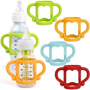 4 Pack Baby Bottle Handles, Silicone Bottle Handles for Dr Brown Narrow Baby Bottles, Baby Bottle Holder with Easy Grip Handles to Hold Their Own Bottle, BPA Free