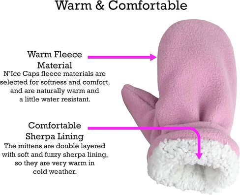 N'Ice Caps 2 Pairs Little Kids Baby Fleece Mittens - Easy-on Sherpa Lined Pack in Kuwait
