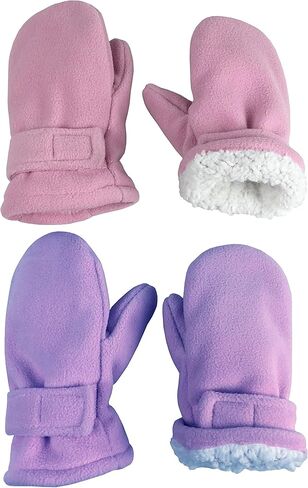 N'Ice Caps 2 Pairs Little Kids Baby Fleece Mittens - Easy-on Sherpa Lined Pack in Kuwait