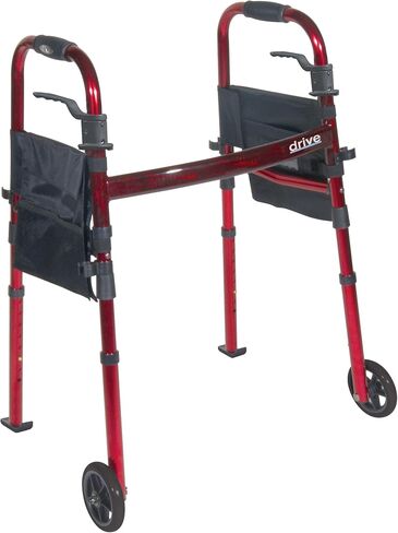 Drive Medical Deluxe Portable Folding Travel Walker with 5" Wheels and Fold up Legs, Red in Saudi Arabia