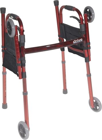 Drive Medical Deluxe Portable Folding Travel Walker with 5" Wheels and Fold up Legs, Red in Saudi Arabia
