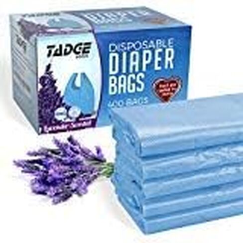 Baby Disposable Diaper Bags Scented with Lavender - Odor Absorber Biodegradable Plastic Diaper Sacks for Trash Bag Essential Items - Bags for Dirty Diapers - Refill 200 Count (Blue) in Saudi Arabia