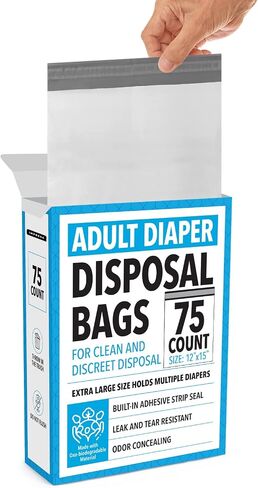 Impresa Extra Large Adult Diaper Disposal Bags - 75 Pack - Odor and Leak Proof - Tear-Resistant Undergarment Bags for Adult Diapers - Extra Thick (12 x 15 In) in Saudi Arabia