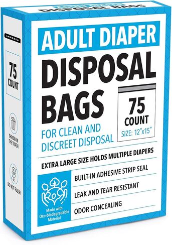 Impresa Extra Large Adult Diaper Disposal Bags - 75 Pack - Odor and Leak Proof - Tear-Resistant Undergarment Bags for Adult Diapers - Extra Thick (12 x 15 In) in Saudi Arabia