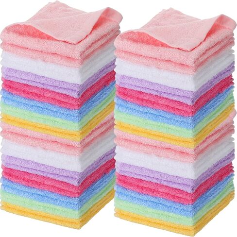 40 Pcs Wash Cloth Bulk Cotton Bath Hand Face Washcloths Soft Quick Drying Towel for Baby Kids Women Bathroom Washing Body Viscose Fiber Multipurpose Fingertip Rags (Bright Color,10 x 10 Inch) in Saudi Arabia