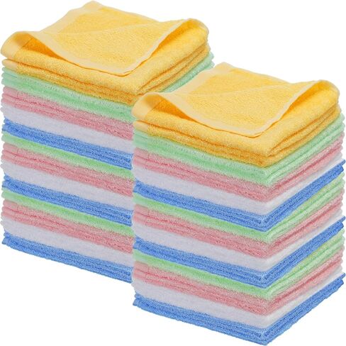40 Pcs Wash Cloth Bulk Cotton Bath Hand Face Washcloths Soft Quick Drying Towel for Baby Kids Women Bathroom Washing Body Viscose Fiber Multipurpose Fingertip Rags (Bright Color,10 x 10 Inch) in Saudi Arabia