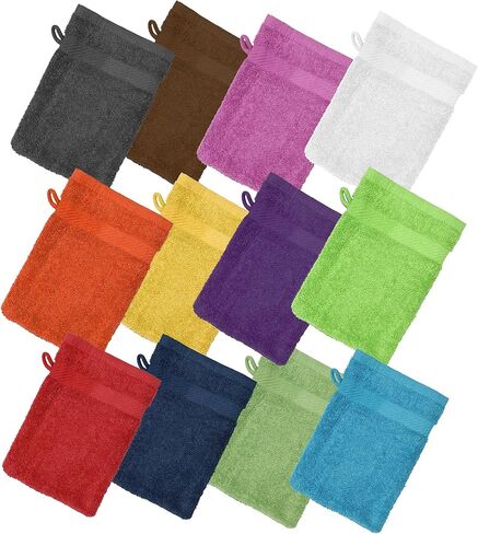 Premium Bath Mitts - 100% Cotton (6x9 Inches, 12 Pack, Multicolor) European Style Washcloths with Loop - Super Soft and Absorbant Bath Washcloths in Kuwait