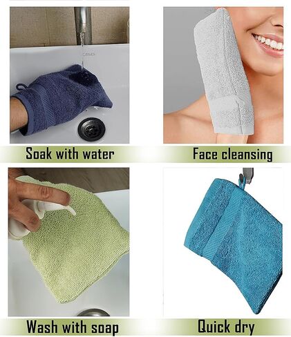 Premium Bath Mitts - 100% Cotton (6x9 Inches, 12 Pack, Multicolor) European Style Washcloths with Loop - Super Soft and Absorbant Bath Washcloths in Kuwait