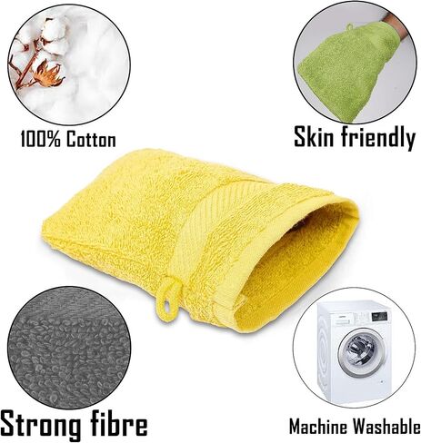 Premium Bath Mitts - 100% Cotton (6x9 Inches, 12 Pack, Multicolor) European Style Washcloths with Loop - Super Soft and Absorbant Bath Washcloths in Kuwait