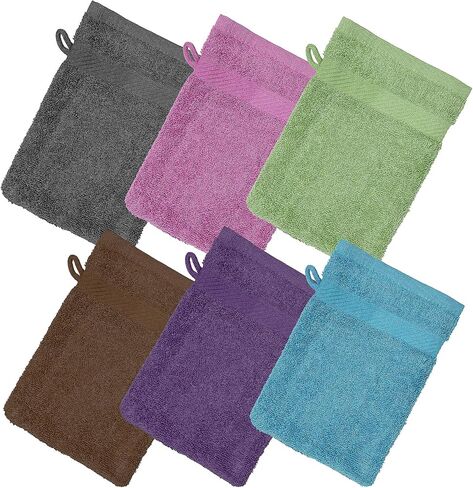 Premium Bath Mitts - 100% Cotton (6x9 Inches, 12 Pack, Multicolor) European Style Washcloths with Loop - Super Soft and Absorbant Bath Washcloths in Kuwait