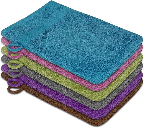 Premium Bath Mitts - 100% Cotton (6x9 Inches, 12 Pack, Multicolor) European Style Washcloths with Loop - Super Soft and Absorbant Bath Washcloths in Kuwait