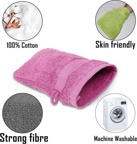 Premium Bath Mitts - 100% Cotton (6x9 Inches, 12 Pack, Multicolor) European Style Washcloths with Loop - Super Soft and Absorbant Bath Washcloths in Kuwait