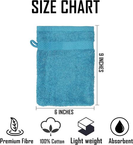 Premium Bath Mitts - 100% Cotton (6x9 Inches, 12 Pack, Multicolor) European Style Washcloths with Loop - Super Soft and Absorbant Bath Washcloths in Kuwait