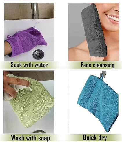 Premium Bath Mitts - 100% Cotton (6x9 Inches, 12 Pack, Multicolor) European Style Washcloths with Loop - Super Soft and Absorbant Bath Washcloths in Kuwait