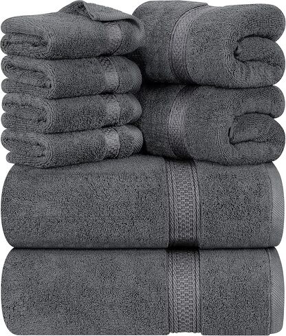 Utopia Towels 8-Piece Premium Towel Set, 2 Bath Towels, 2 Hand Towels, and 4 Wash Cloths, 600 GSM 100% Ring Spun Cotton Highly Absorbent Towels for Bathroom, Gym, Hotel, and Spa (Beige) in Kuwait