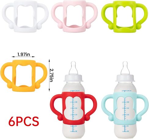 Baby Bottle Handles Bottle Holder: YIDM 6 Pack Soft Silicone Bottle Holder Bottle Handle Wide-Neck Easy Grip Baby Bottle Handles Easy Carry Handle Lightweight Bottle Handle in Kuwait