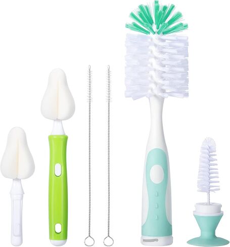 Baby Bottle Brush Set with Nylon Nipple Cleaner, Sponge & Straw Brushes (Blue) in Kuwait