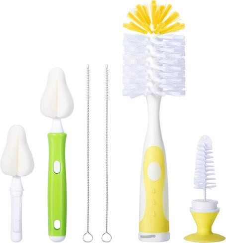 Baby Bottle Brush Set with Nylon Nipple Cleaner, Sponge & Straw Brushes (Blue) in Kuwait