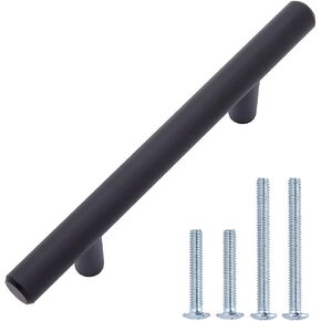 Amazon Basics Euro Bar Cabinet Handle (1/2-inch Diameter), 5.38 in Length (3 in Hole Center), Flat Black, Pack of 10, AB1500-FB-10