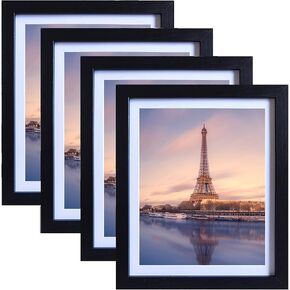 SESEAT Black 8x10 Picture Frames for Wall or Tabletop Display, Display Pictures 8x10 with Mat or 9x11 Without Mat with Mat, Packs 4